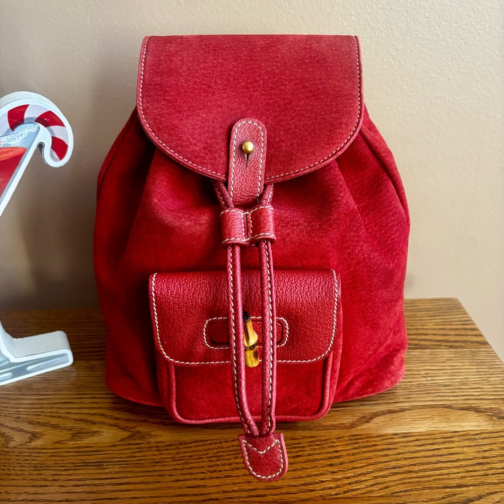 GUCCI BAMBOO (MINI) BACKPACK RED SUEDE LEATHER. 
NEWLY CLEANED AND CONDITIONED - Picture 13 of 16